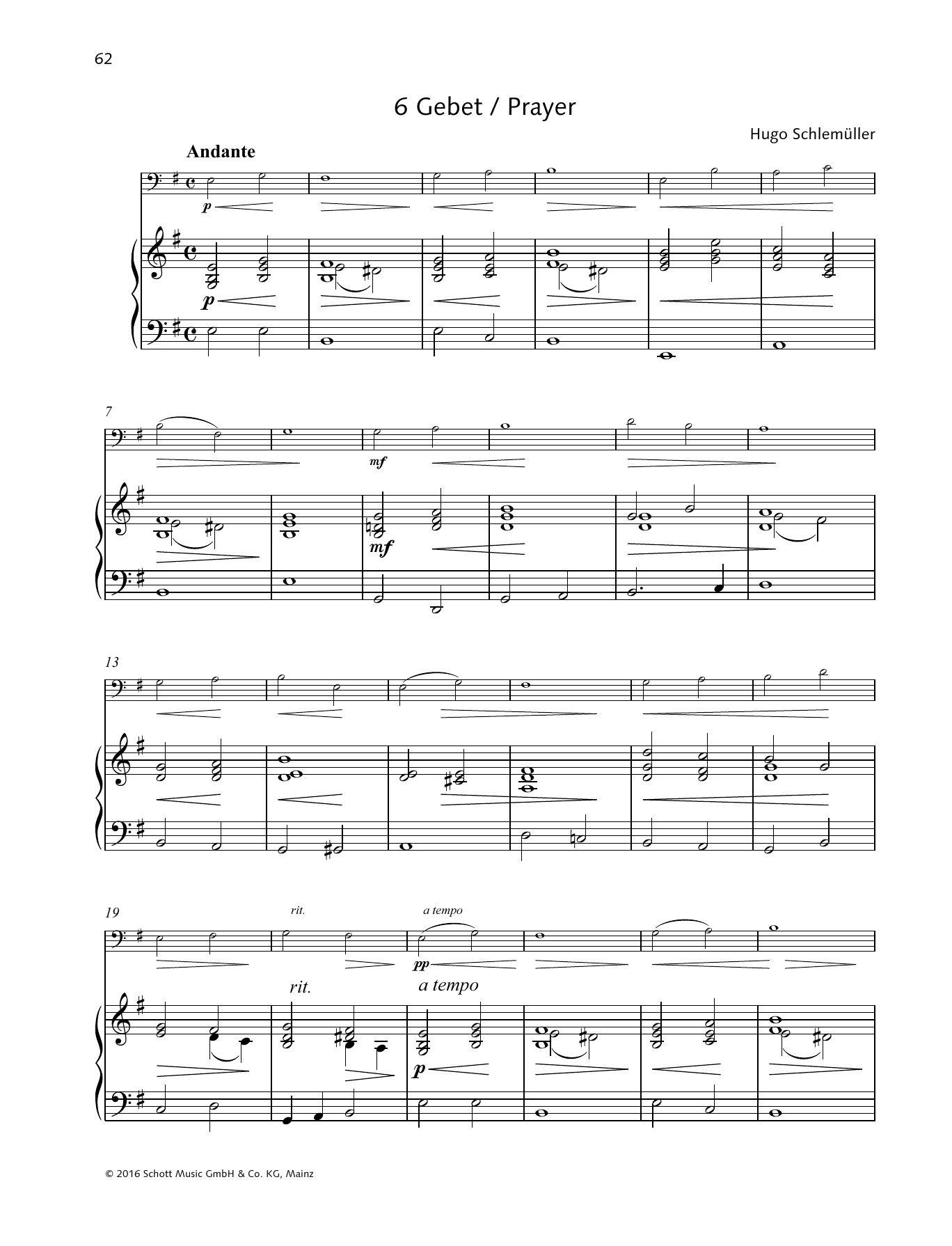 Hugo Schlemüller Prayer Sheet Music Notes & Chords for String Solo - Download or Print PDF
