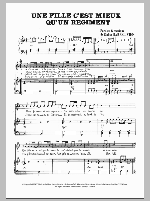 Hugo Une Fille C'est Mieux Qu'un Regiment Sheet Music Notes & Chords for Piano & Vocal - Download or Print PDF