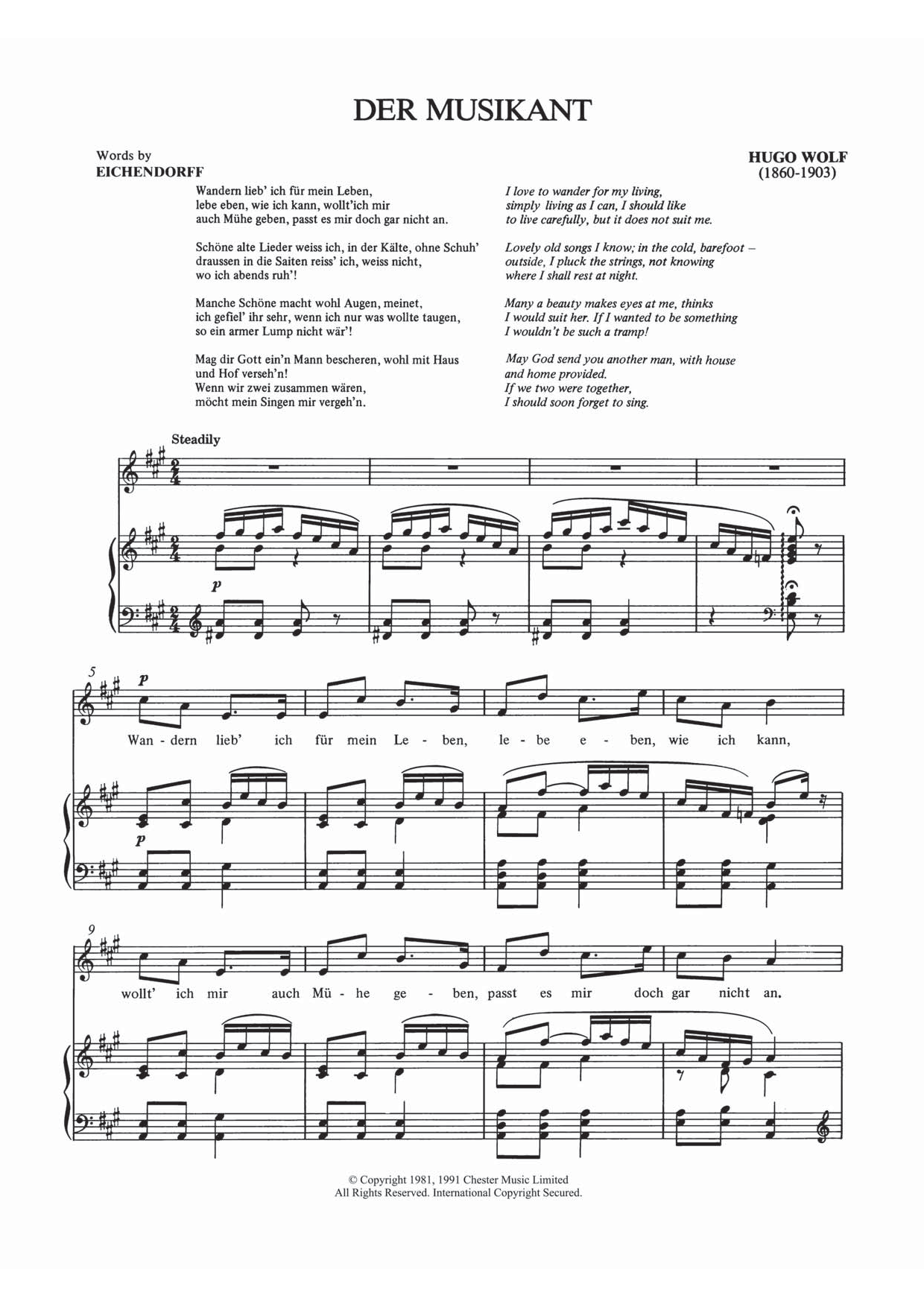 Hugo Wolf Der Musikant Sheet Music Notes & Chords for Piano & Vocal - Download or Print PDF