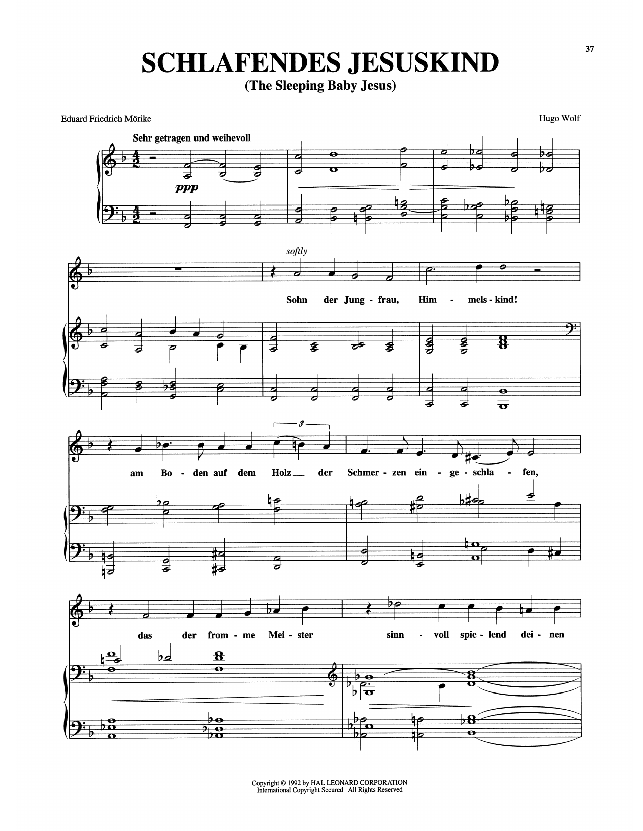 Hugo Wolf Schlafendes Jesuskind Sheet Music Notes & Chords for Piano & Vocal - Download or Print PDF