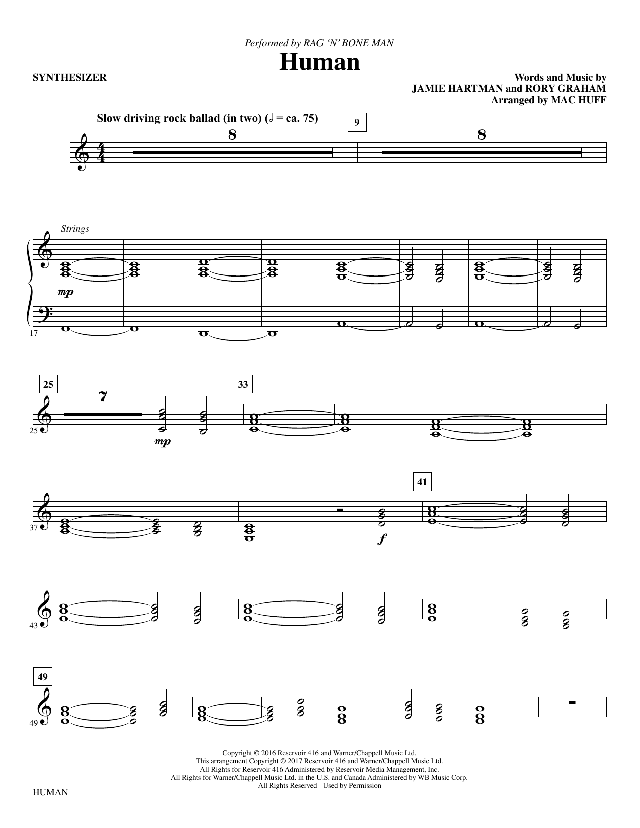 Rag N Bone Man Human Arr Mac Huff Synthesizer Sheet Music Download Pdf Score 372903