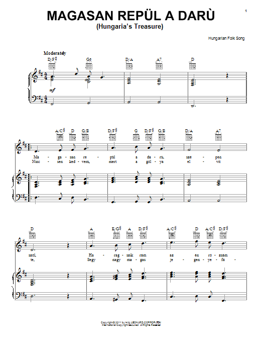 Hungarian Folksong Magasan Repul A Daru (Hungaria's Treasure) Sheet Music Notes & Chords for Piano, Vocal & Guitar (Right-Hand Melody) - Download or Print PDF