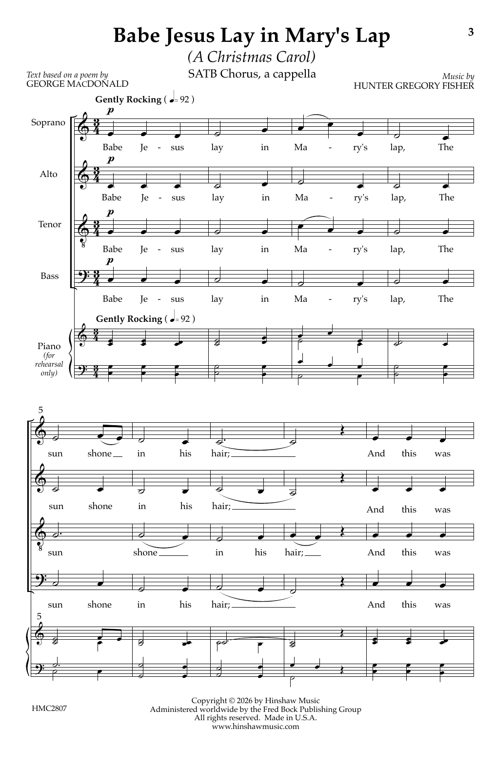 Hunter Gregory Fisher Babe Jesus Lay in Mary's Lap Sheet Music Notes & Chords for SATB Choir - Download or Print PDF