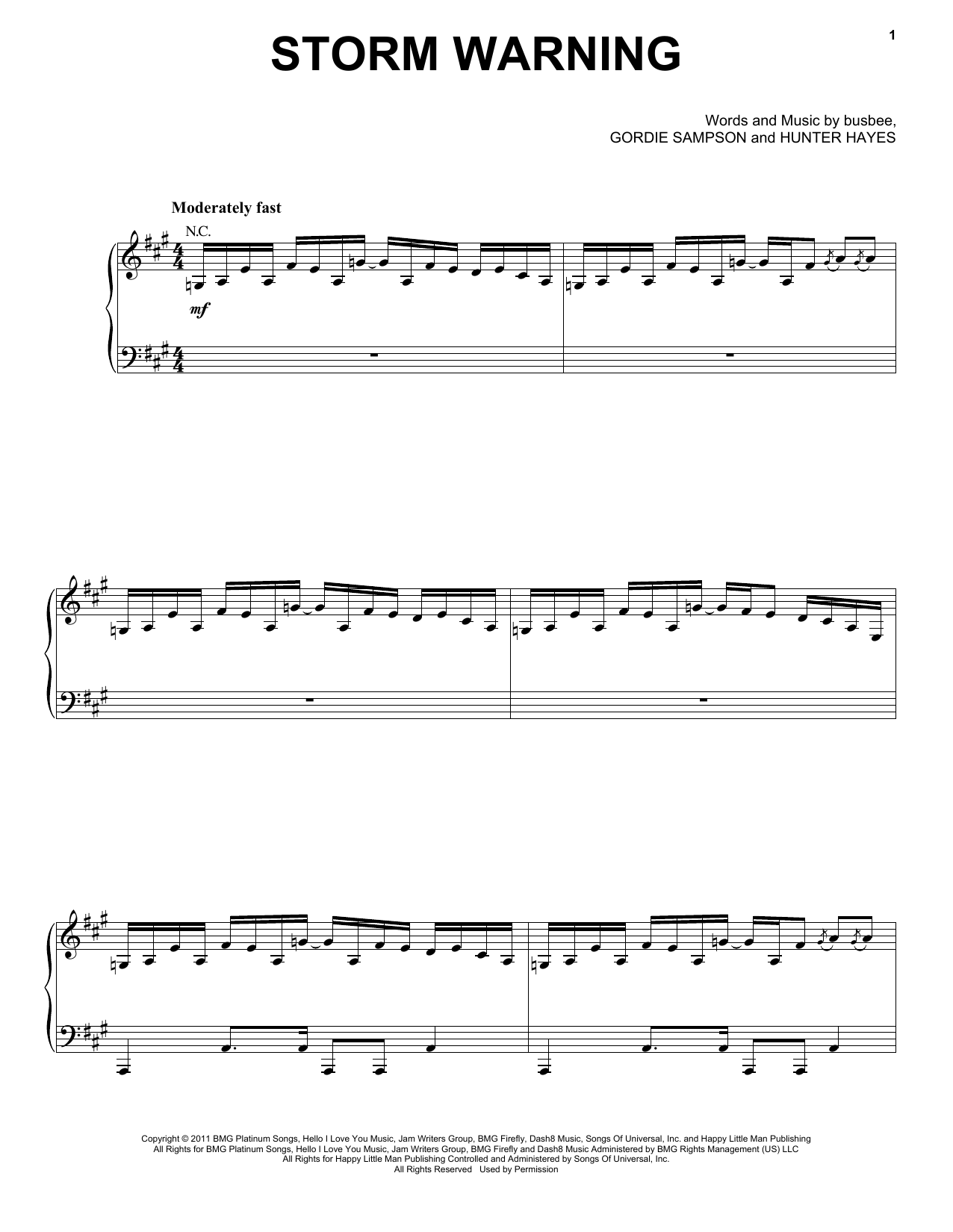 Hunter Hayes Storm Warning Sheet Music Notes & Chords for Piano, Vocal & Guitar (Right-Hand Melody) - Download or Print PDF