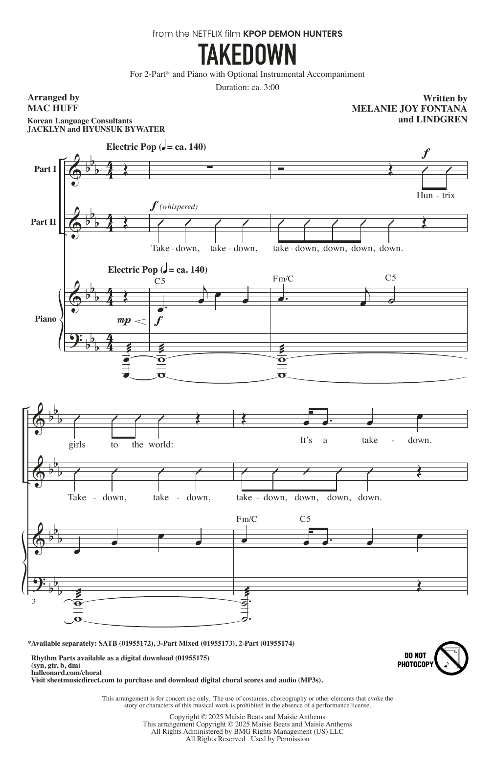 Huntr/x (Ejae, Audrey Nuna and Rei Ami) Takedown (from KPop Demon Hunters) (arr. Mac Huff) Sheet Music Notes & Chords for SATB Choir - Download or Print PDF
