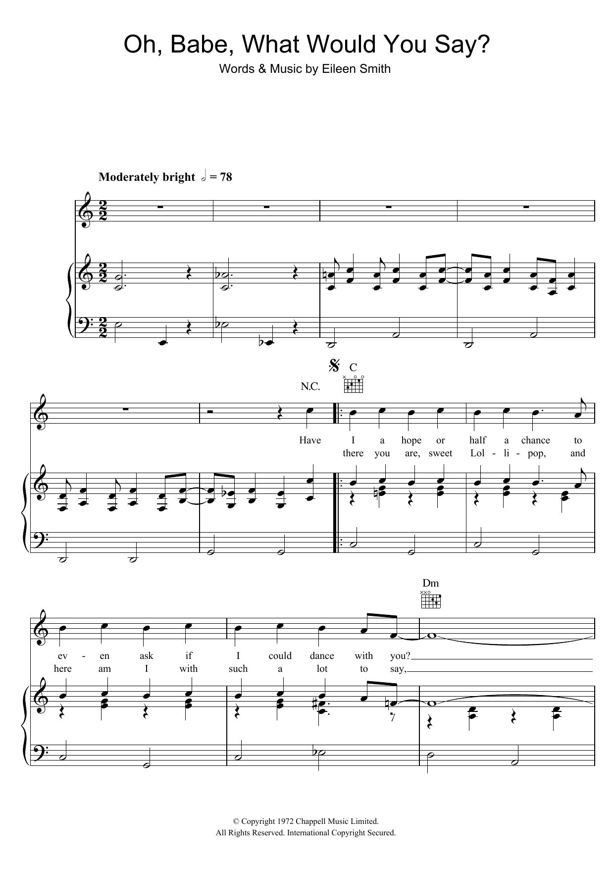 Preview Hurricane Smith Oh, Babe, What Would You Say? Easy Listening sheet music, notes and chords for Piano, Vocal & Guitar (Right-Hand Melody), SKU: 48570 Oh, Babe, What Would You Say? sheet music