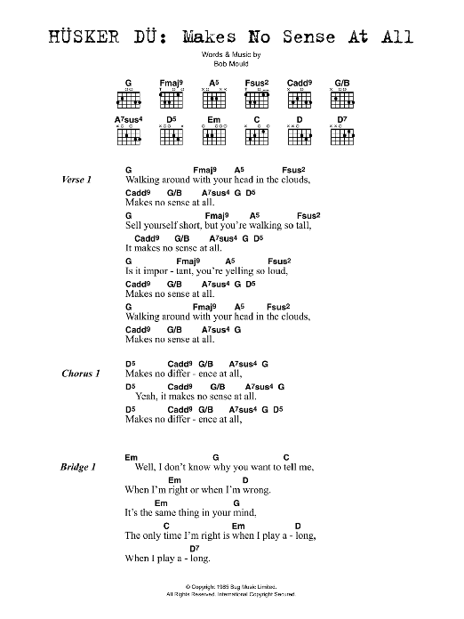 Husker Du Makes No Sense At All Sheet Music Notes & Chords for Lyrics & Chords - Download or Print PDF