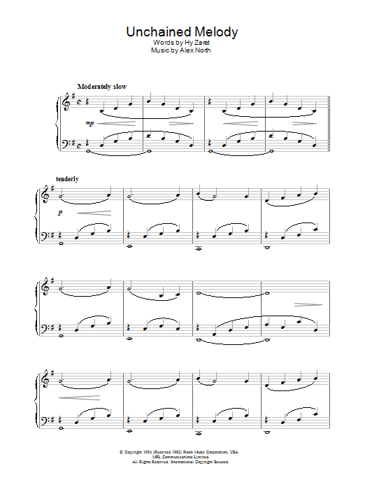 Hy Zaret Unchained Melody Sheet Music Notes & Chords for Piano - Download or Print PDF