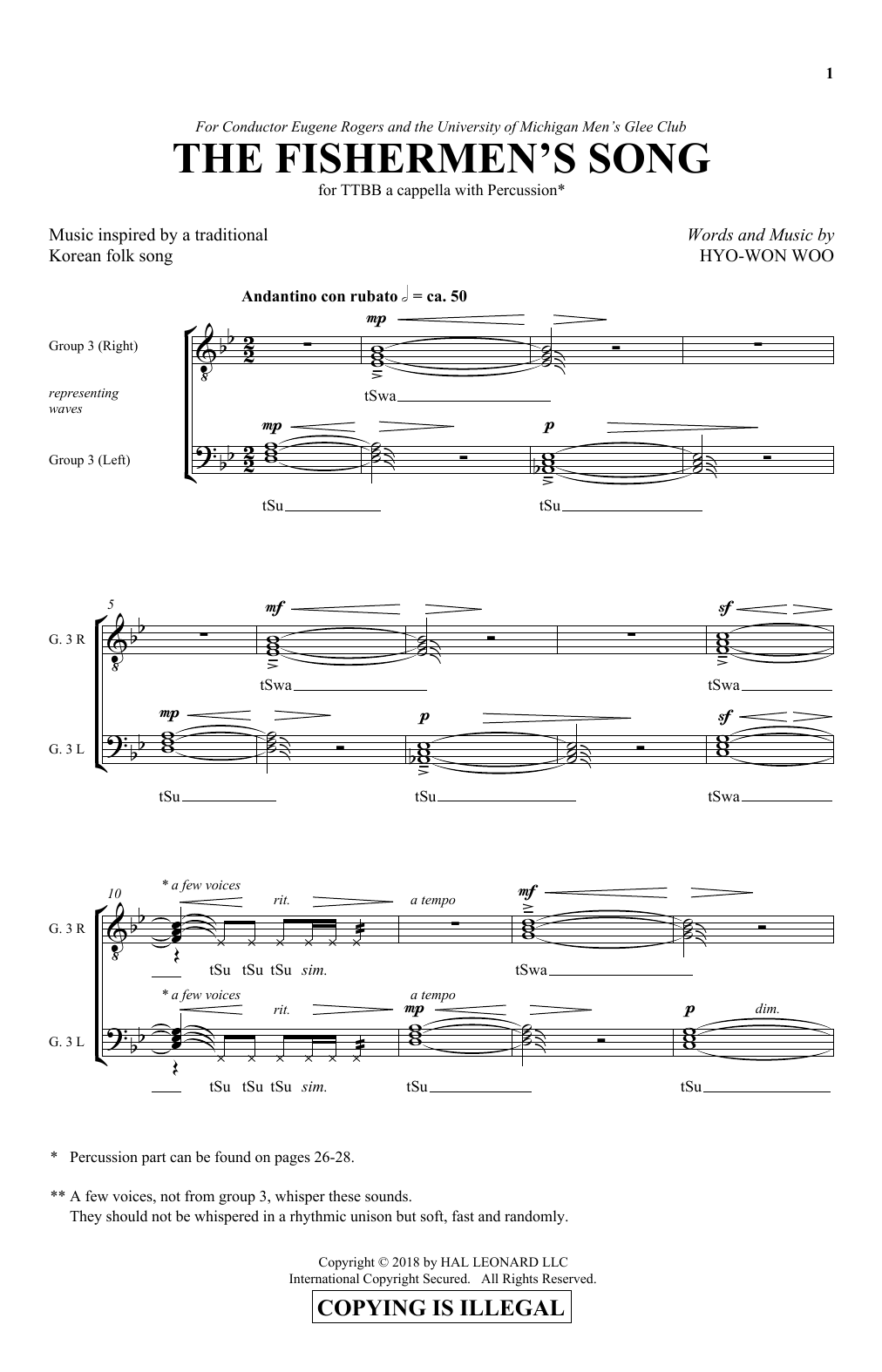 Hyo-Won Woo The Fishermen's Song Sheet Music Notes & Chords for TTBB - Download or Print PDF