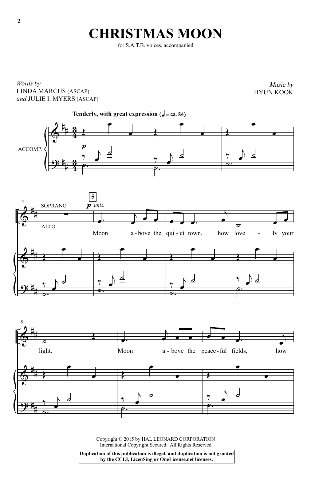 Hyun Kook Christmas Moon Sheet Music Notes & Chords for SATB - Download or Print PDF