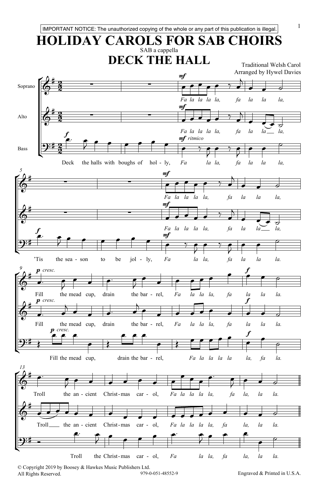 Hywel Davies Holiday Carols for SAB Choirs Sheet Music Notes & Chords for SAB Choir - Download or Print PDF