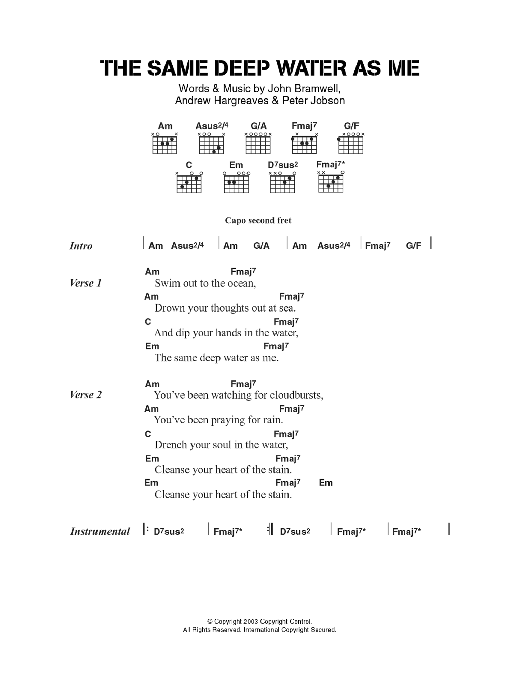 I Am Kloot The Same Deep Water As Me Sheet Music Notes & Chords for Lyrics & Chords - Download or Print PDF