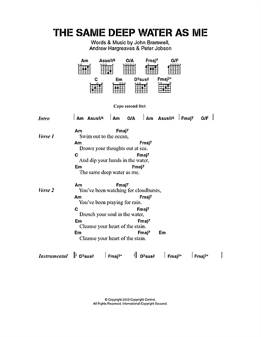 I Am Kloot The Same Deep Water As Me Sheet Music Notes & Chords for Lyrics & Chords - Download or Print PDF