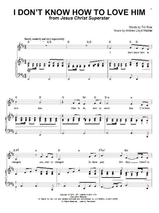 Andrew Lloyd Webber I Don T Know How To Love Him Sheet Music Download Pdf Score 193319