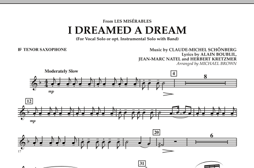 Michael Brown I Dreamed A Dream From Les Miserables Bb Tenor Saxophone Sheet Music Download Pdf Score 280278