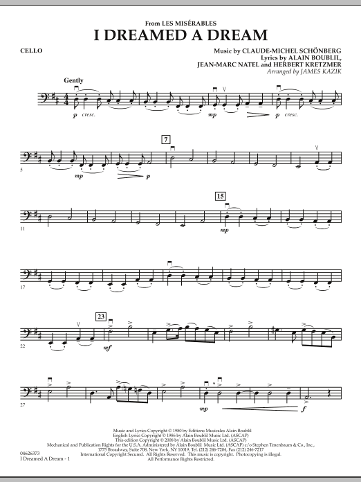 Jim Kazik I Dreamed A Dream From Les Miserables Cello Sheet Music Download Pdf Score 273223