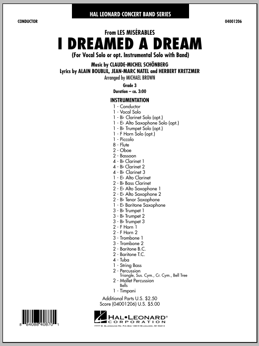 Jim Kazik I Dreamed A Dream From Les Miserables Full Score Sheet Music Download Pdf Score 273218
