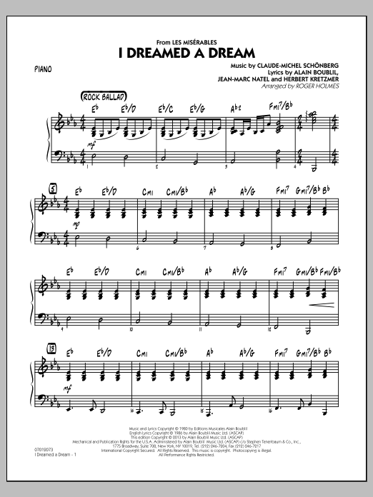 Roger Holmes I Dreamed A Dream From Les Miserables Piano Sheet Music Download Pdf Score 320022