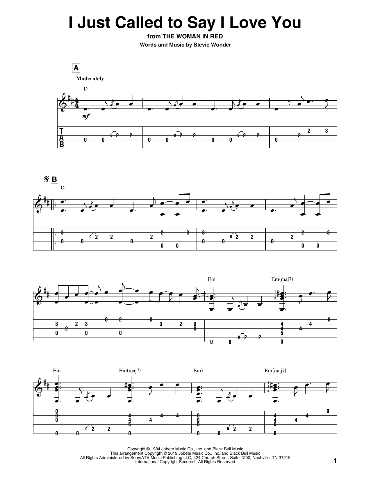 Stevie Wonder I Just Called To Say I Love You Sheet Music Download Pdf Score 4361