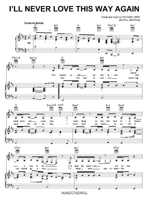 Dionne Warwick I Ll Never Love This Way Again Sheet Music Download Pdf Score 370372