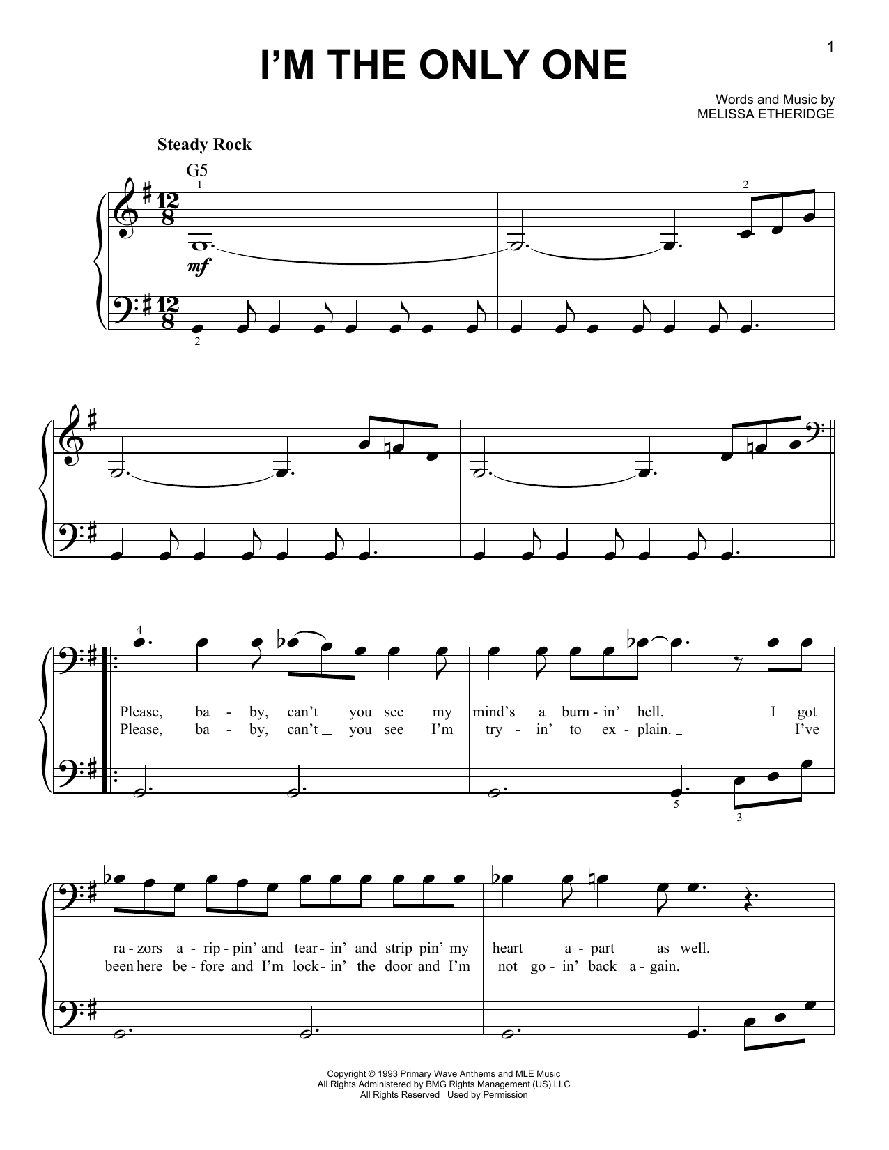 Melissa Etheridge I M The Only One Sheet Music Download Pdf Score 418685