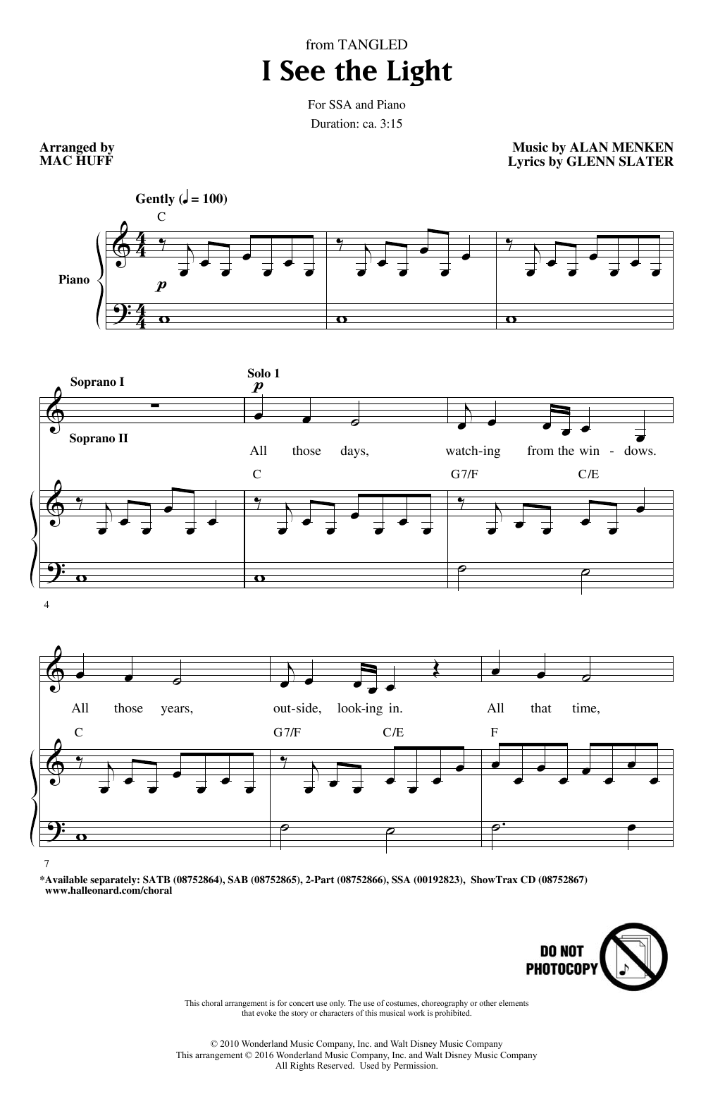 Alan Menken I See The Light From Disney S Tangled Arr Mac Huff Sheet Music Download Pdf Score 181523