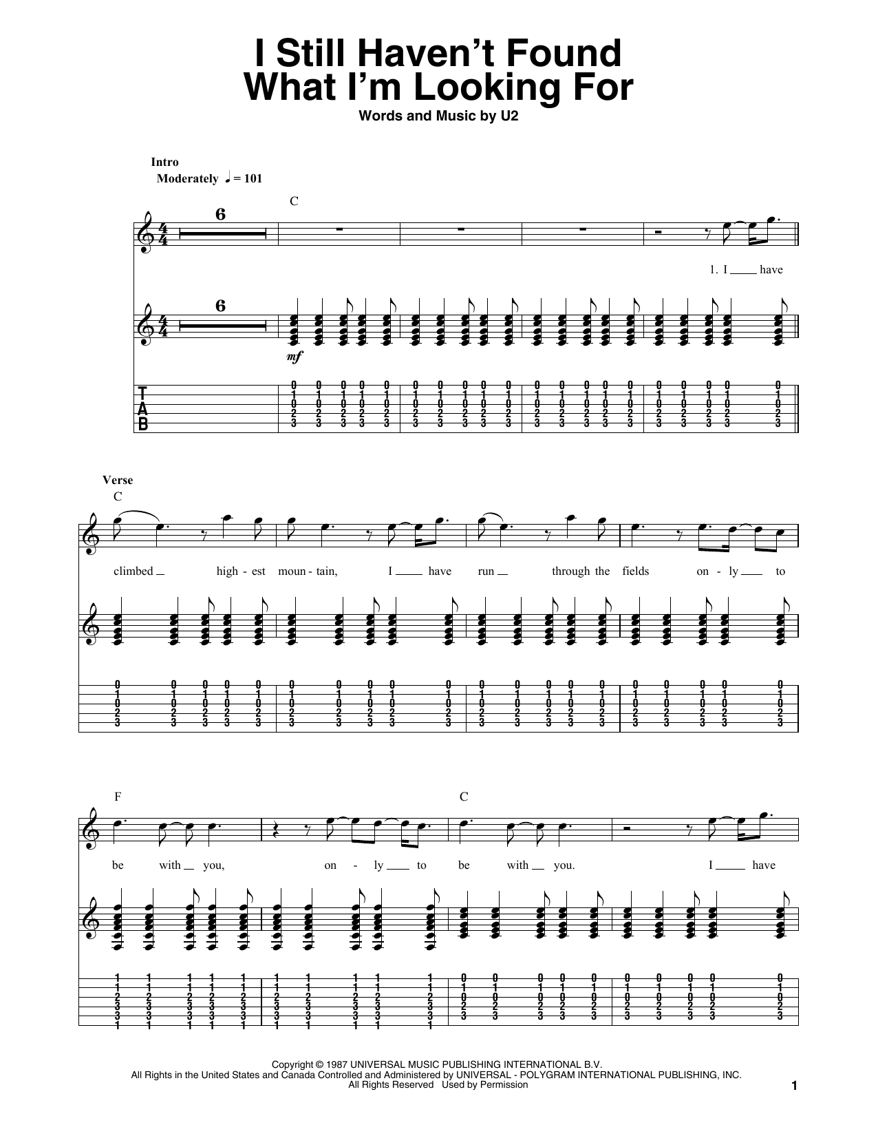 U2 I Still Haven T Found What I M Looking For Sheet Music Download Pdf Score