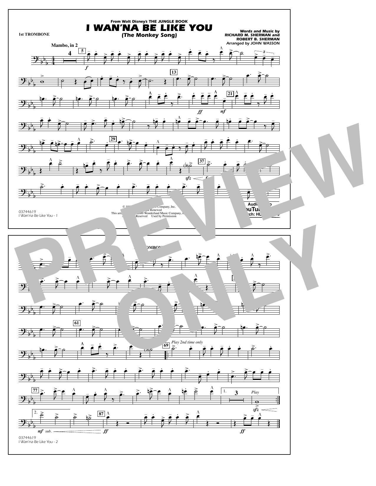 John Wasson I Wan Na Be Like You 1st Trombone Sheet Music Download Pdf Score