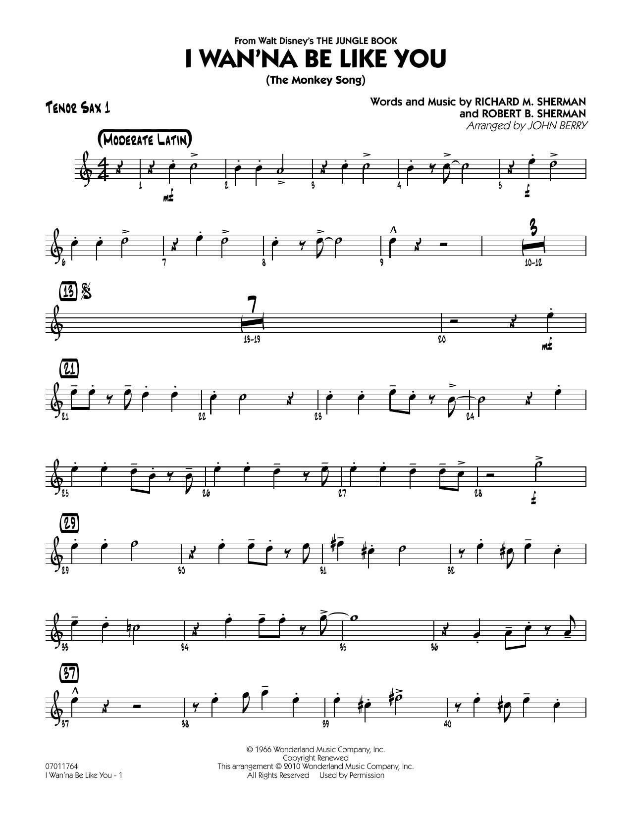 John Berry I Wan Na Be Like You The Monkey Song Tenor Sax 1 Sheet Music Download Pdf Score 293120