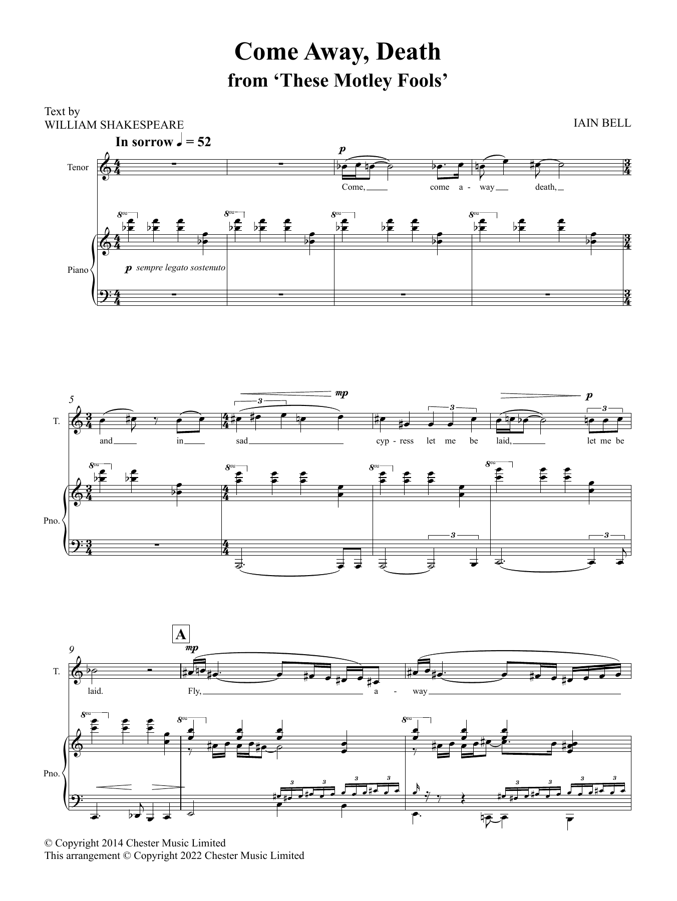 Iain Bell Come Away Death (from These Motley Fools) Sheet Music Notes & Chords for Vocal Solo - Download or Print PDF