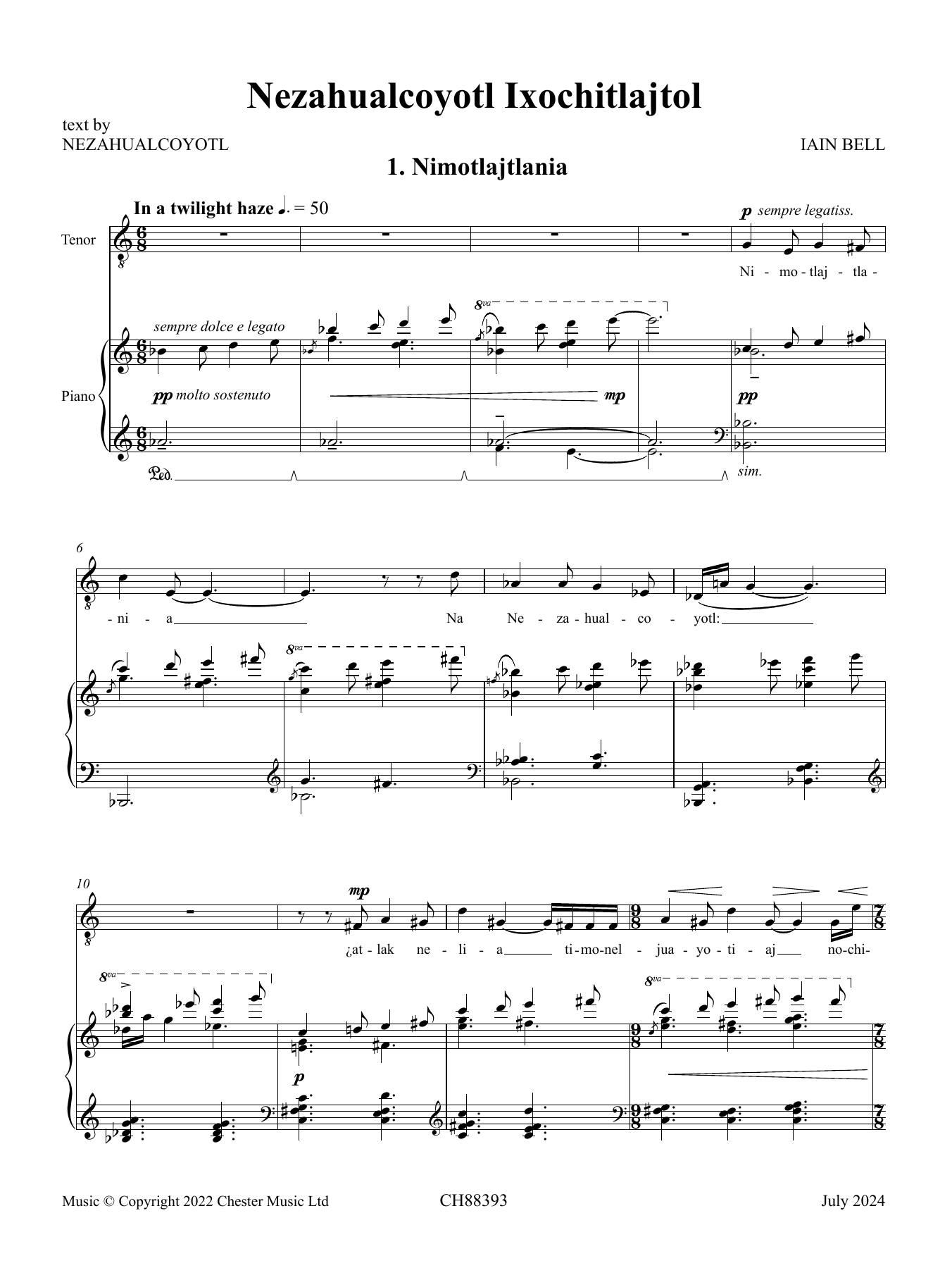 Iain Bell Nezahualcoyotl Ixochitlajtol Sheet Music Notes & Chords for Piano & Vocal - Download or Print PDF