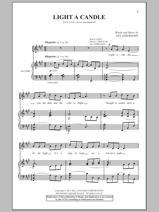 Ian Assersohn Light A Candle Sheet Music Notes & Chords for SATB - Download or Print PDF