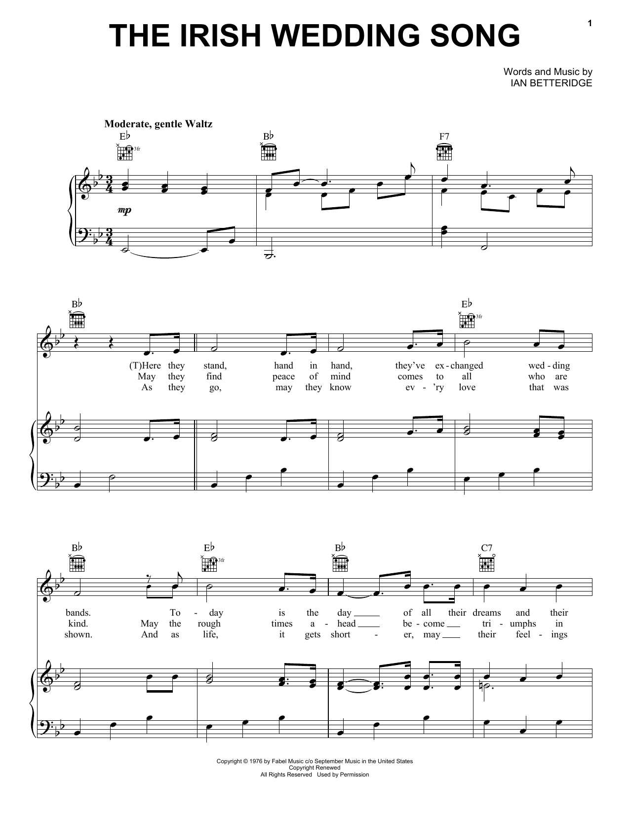 Ian Betteridge The Irish Wedding Song Sheet Music Notes & Chords for Lead Sheet / Fake Book - Download or Print PDF