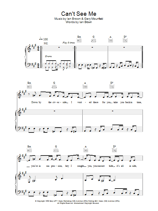 Ian Brown Can't See Me Sheet Music Notes & Chords for Piano, Vocal & Guitar - Download or Print PDF