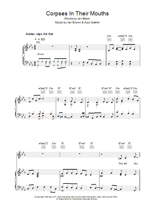 Ian Brown Corpses In Their Mouths Sheet Music Notes & Chords for Piano, Vocal & Guitar - Download or Print PDF