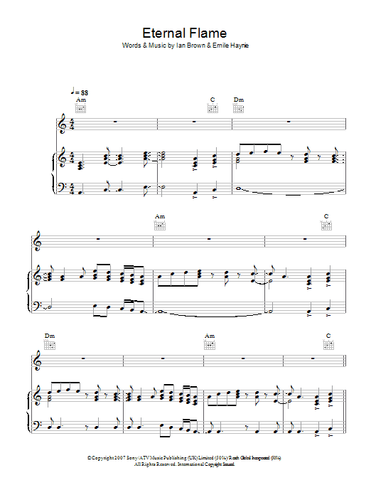 Ian Brown Eternal Flame Sheet Music Notes & Chords for Piano, Vocal & Guitar - Download or Print PDF