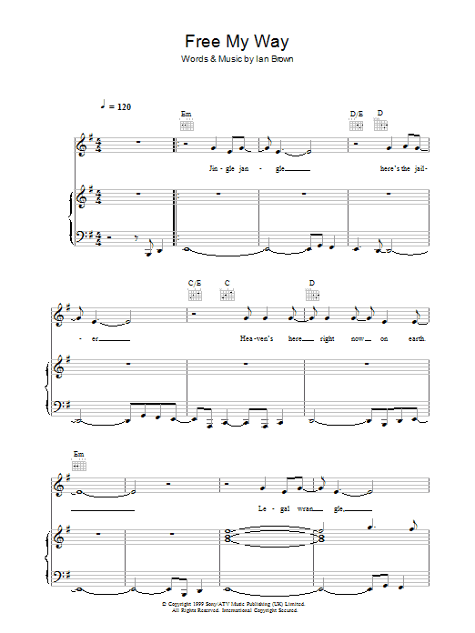 Ian Brown Free My Way Sheet Music Notes & Chords for Piano, Vocal & Guitar - Download or Print PDF