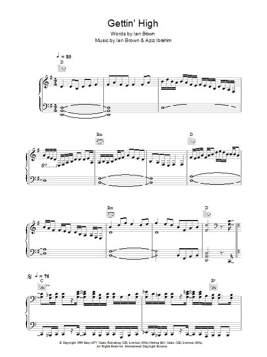 Ian Brown Gettin' High Sheet Music Notes & Chords for Piano, Vocal & Guitar - Download or Print PDF