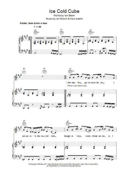 Ian Brown Ice Cold Cube Sheet Music Notes & Chords for Piano, Vocal & Guitar - Download or Print PDF