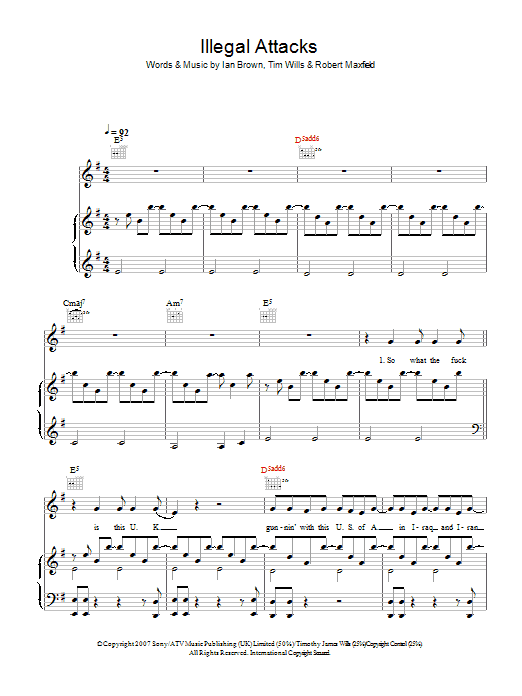 Ian Brown Illegal Attacks Sheet Music Notes & Chords for Piano, Vocal & Guitar - Download or Print PDF