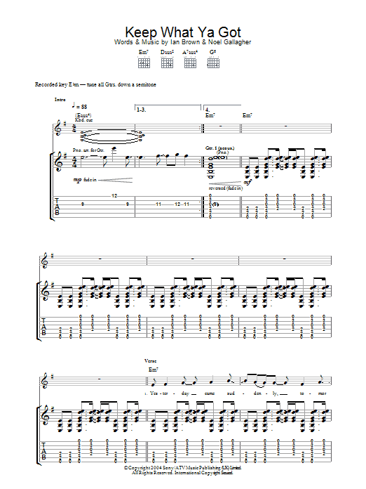 Ian Brown Keep What Ya Got Sheet Music Notes & Chords for Guitar Tab - Download or Print PDF