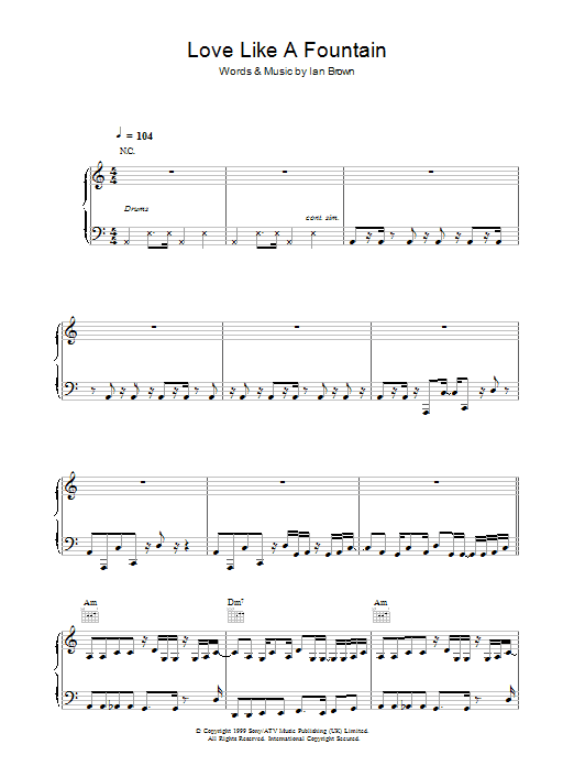 Ian Brown Love Like A Fountain Sheet Music Notes & Chords for Piano, Vocal & Guitar - Download or Print PDF