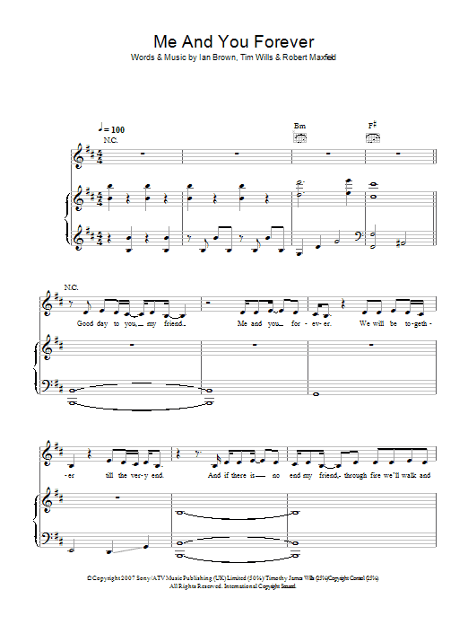 Ian Brown Me And You Forever Sheet Music Notes & Chords for Piano, Vocal & Guitar - Download or Print PDF