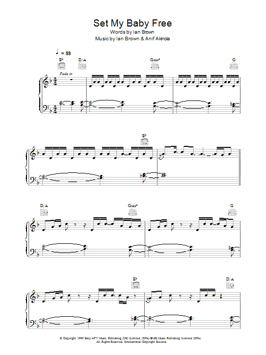 Ian Brown Set My Baby Free Sheet Music Notes & Chords for Piano, Vocal & Guitar - Download or Print PDF