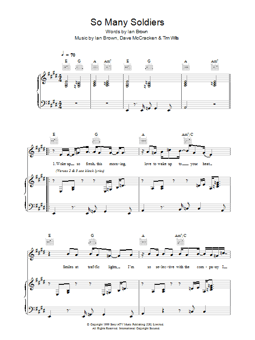 Ian Brown So Many Soldiers Sheet Music Notes & Chords for Piano, Vocal & Guitar - Download or Print PDF