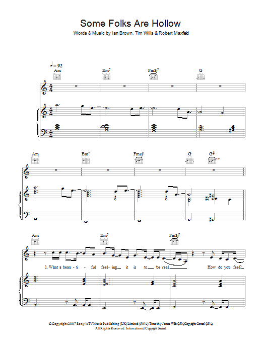 Ian Brown Some Folks Are Hollow Sheet Music Notes & Chords for Piano, Vocal & Guitar - Download or Print PDF