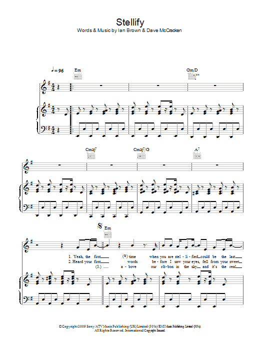 Ian Brown Stellify Sheet Music Notes & Chords for Piano, Vocal & Guitar (Right-Hand Melody) - Download or Print PDF