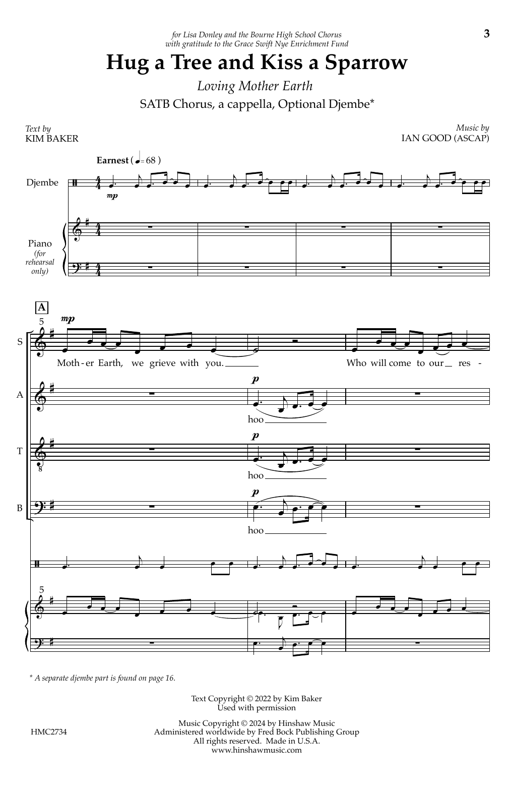 Ian Good Hug A Tree and Kiss A Sparrow Sheet Music Notes & Chords for SATB Choir - Download or Print PDF