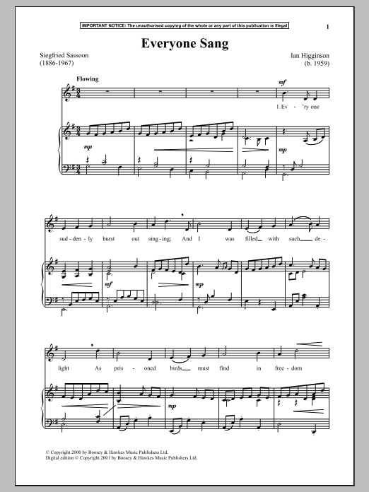 Ian Higginson Everyone Sang Sheet Music Notes & Chords for Piano - Download or Print PDF