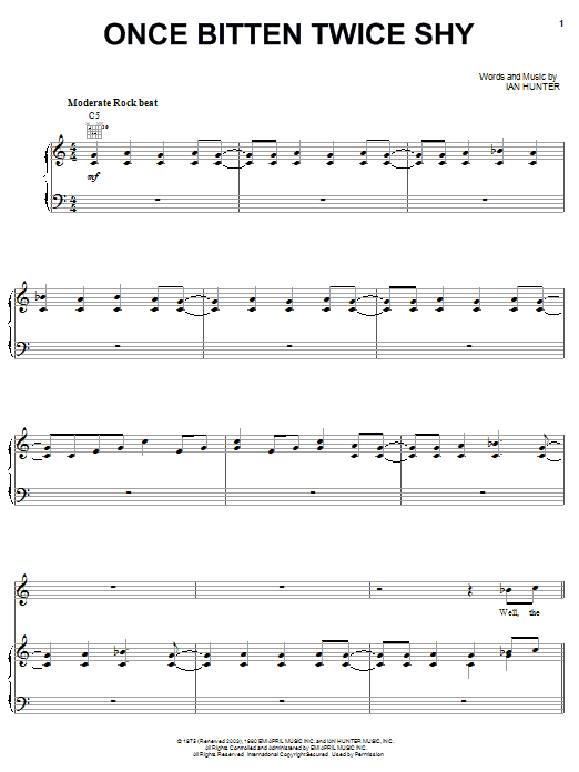 Ian Hunter Once Bitten Twice Shy Sheet Music Notes & Chords for Piano, Vocal & Guitar (Right-Hand Melody) - Download or Print PDF